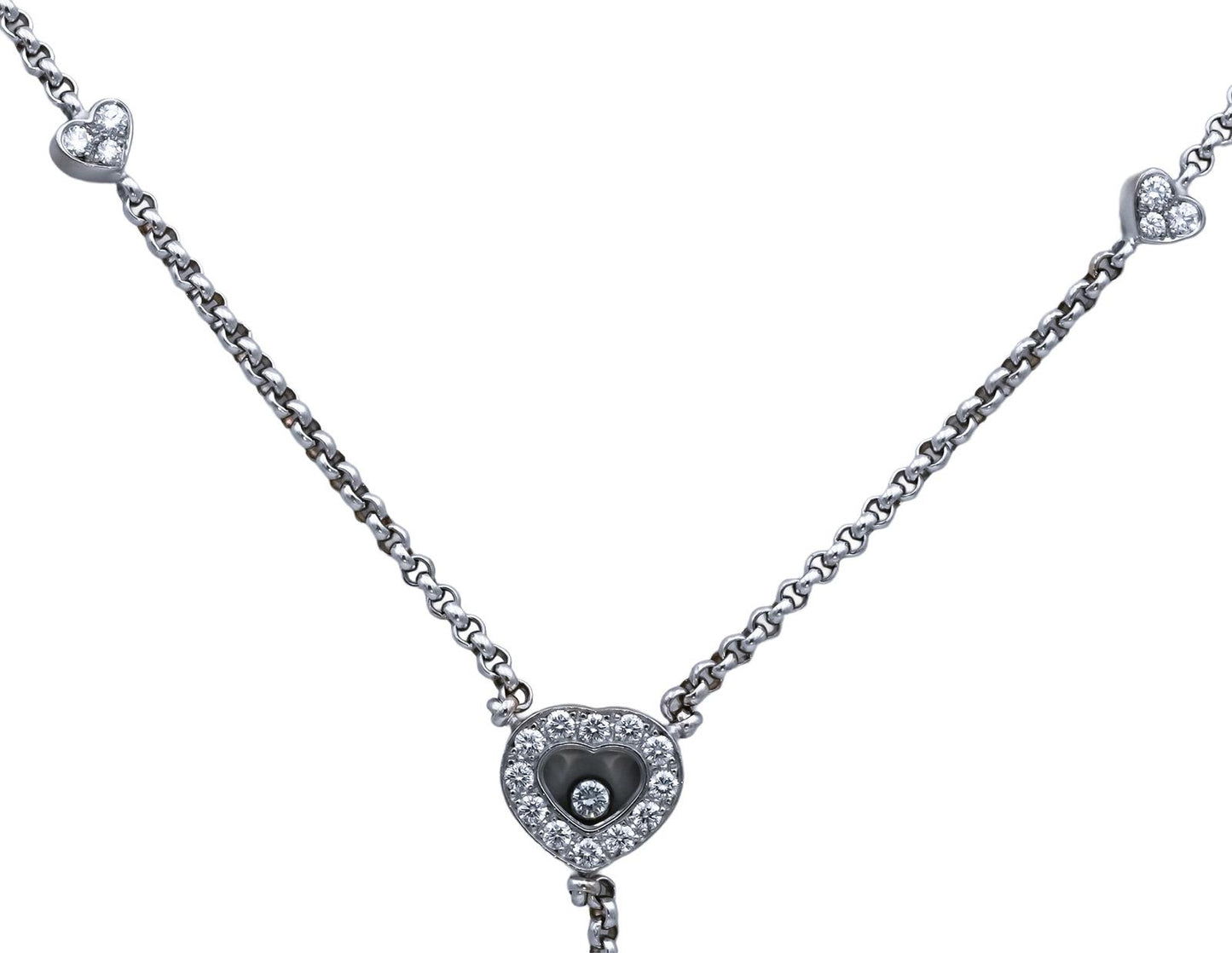 CHOPARD 18k White Gold VS Diamond Happy Diamond Lariat Heart Necklace 0.39CT