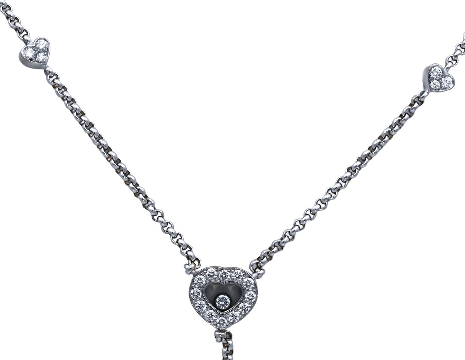 CHOPARD 18k White Gold VS Diamond Happy Diamond Lariat Heart Necklace 0.39CT