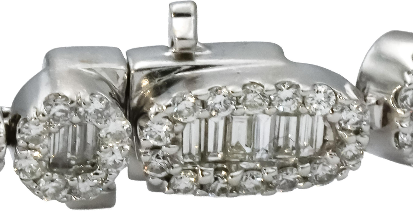 18k White Gold VS Round & Emerald Cut Fancy Link Bracelet 6.0CT