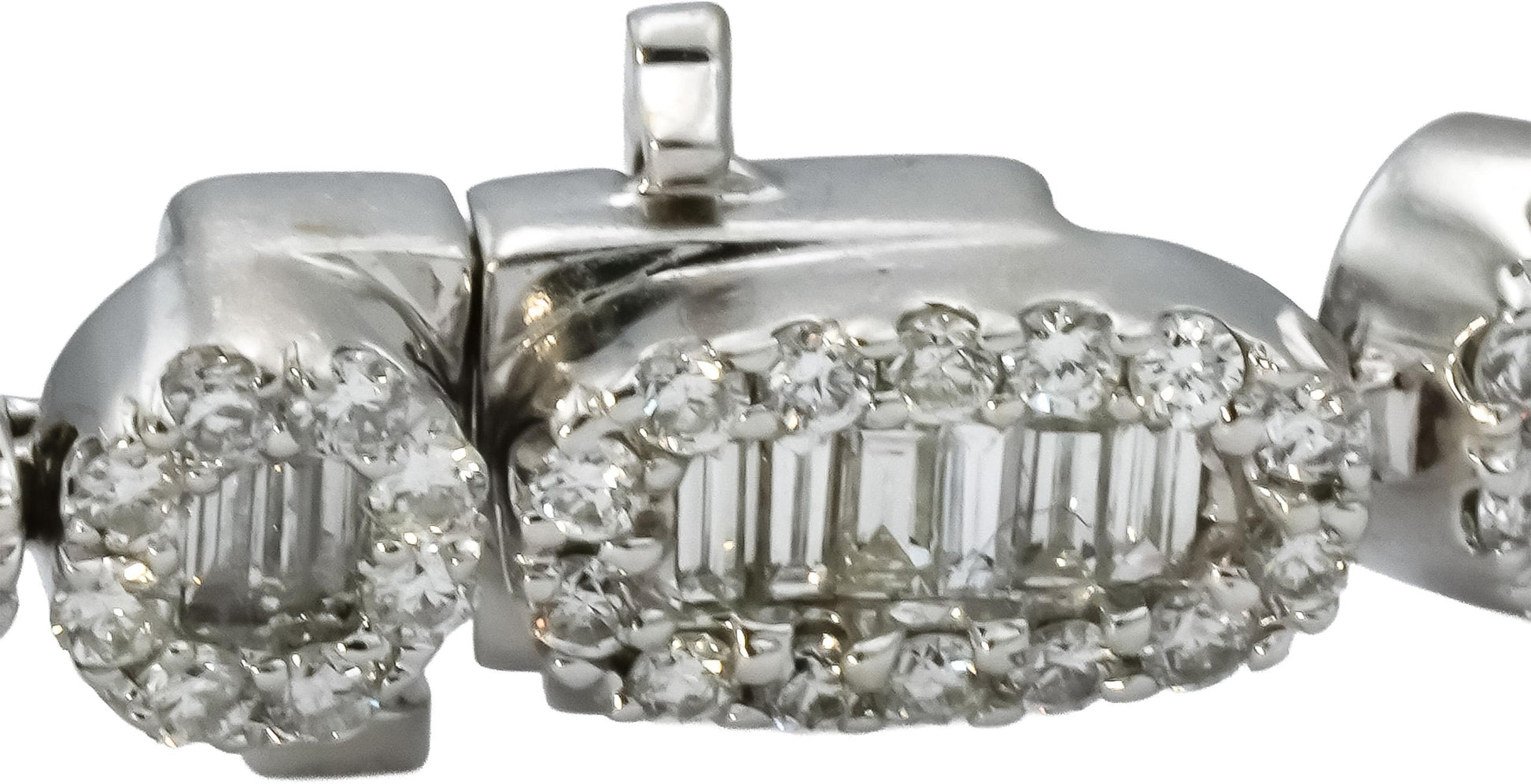 18k White Gold VS Round & Emerald Cut Fancy Link Bracelet 6.0CT
