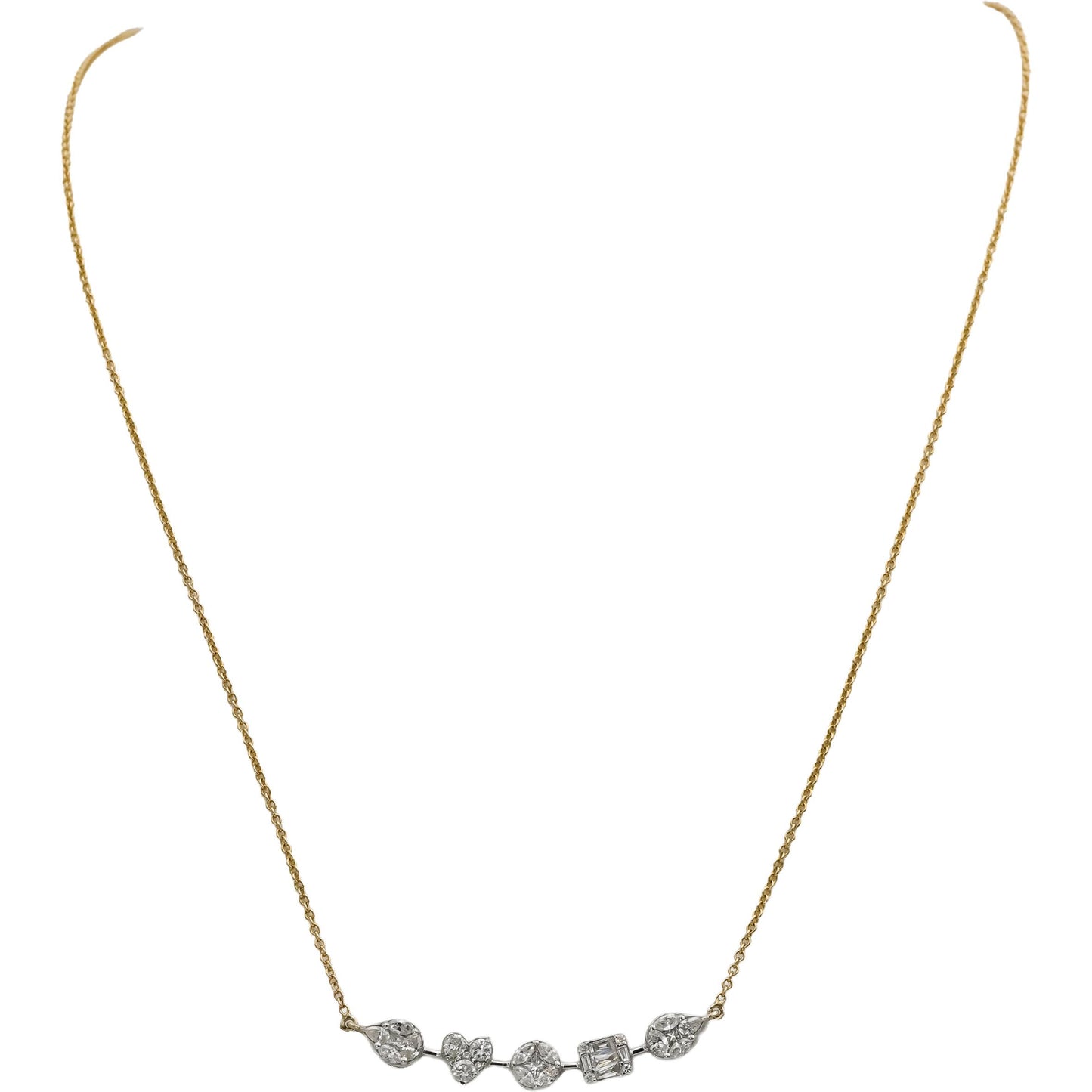 14k White and Yellow Gold Mixed Cut Diamond Pendant Necklace 1.25CT