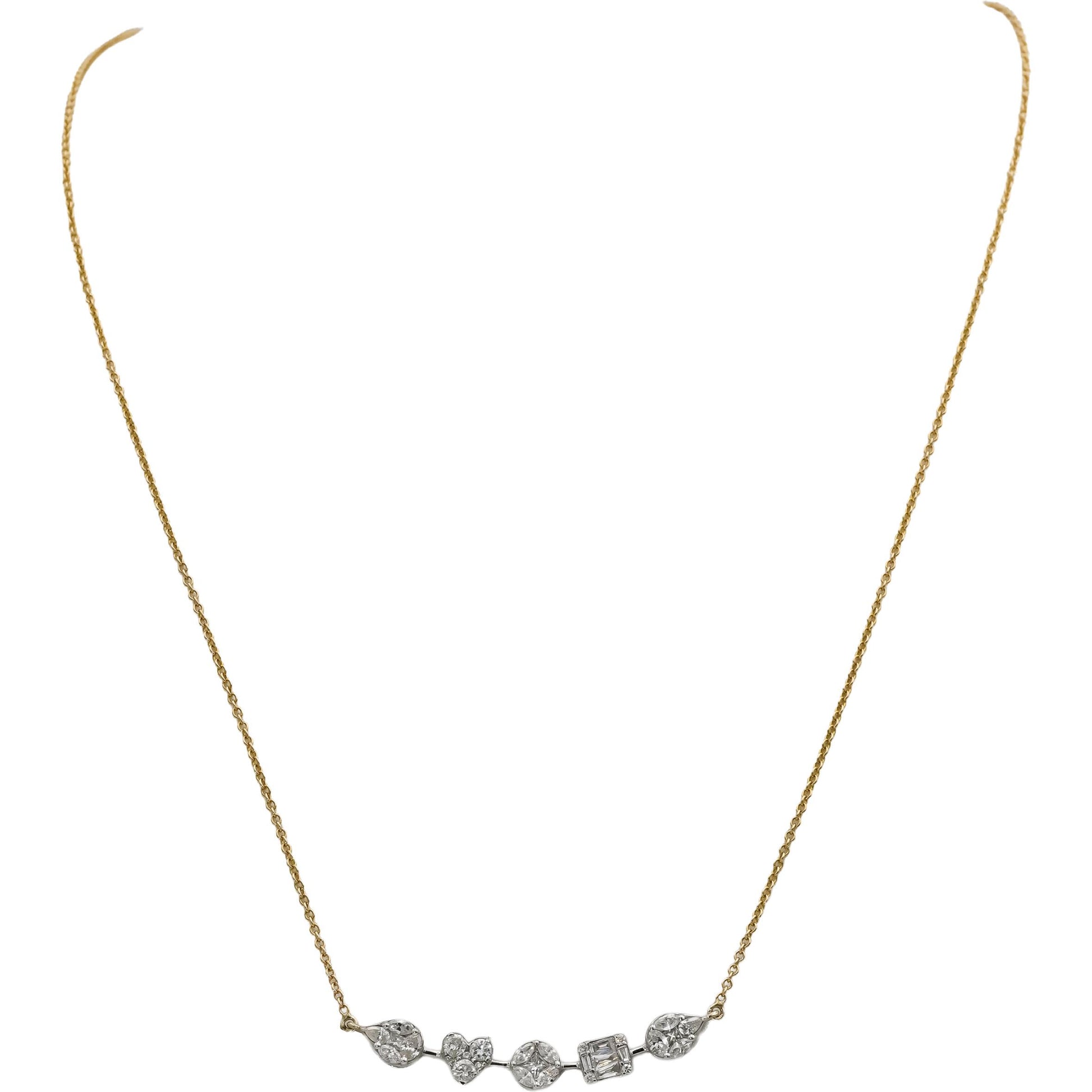 14k White and Yellow Gold Mixed Cut Diamond Pendant Necklace 1.25CT