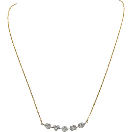 14k White and Yellow Gold Mixed Cut Diamond Pendant Necklace 1.25CT