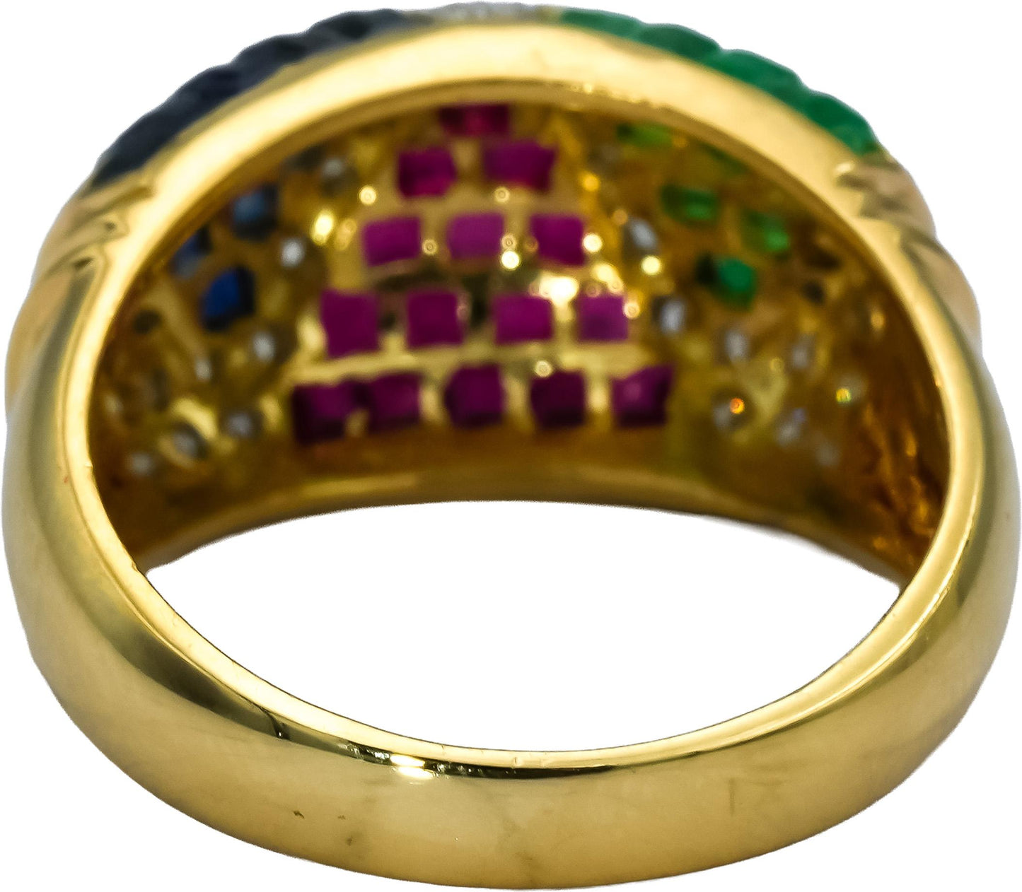 18k Yellow Gold VS Diamond Ruby Sapphire Emerald Dome Ring 4.20CT Size 6.5