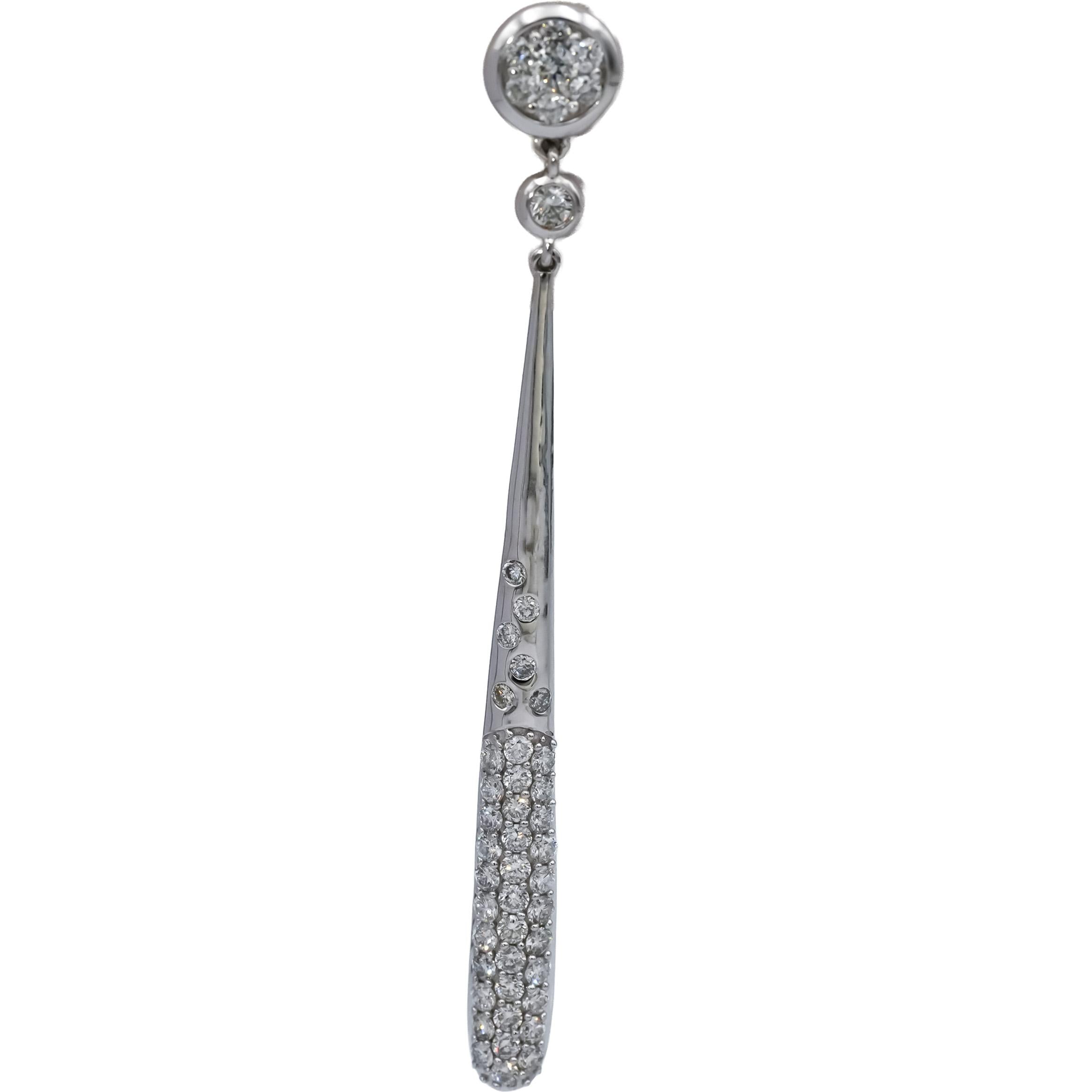 14k White Gold Round Diamond Drop Dangle Earrings 2.0CT