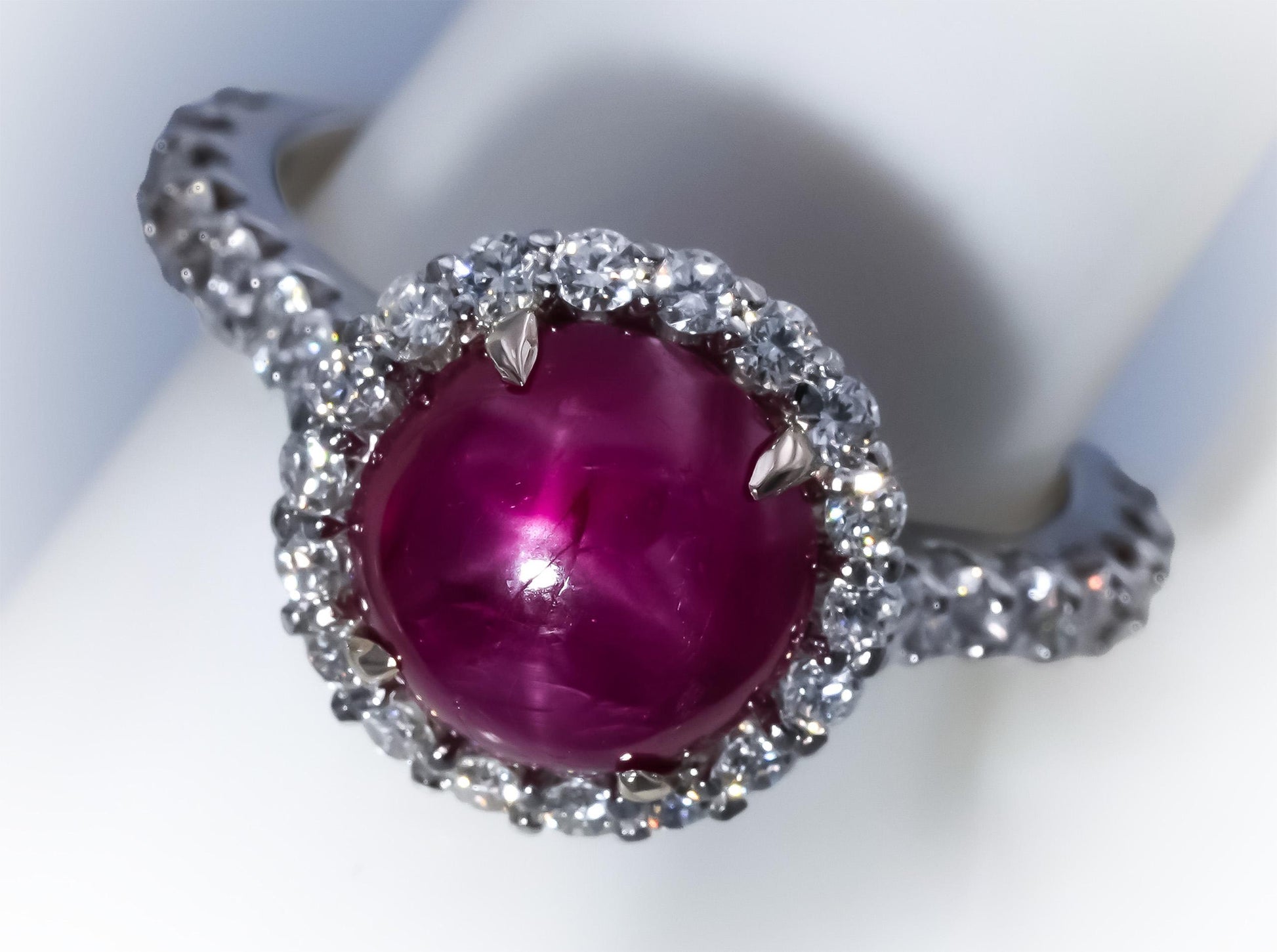 Platinum Cabochon Star Ruby and Diamond Cocktail Ring 5.42CTW Size 6.5