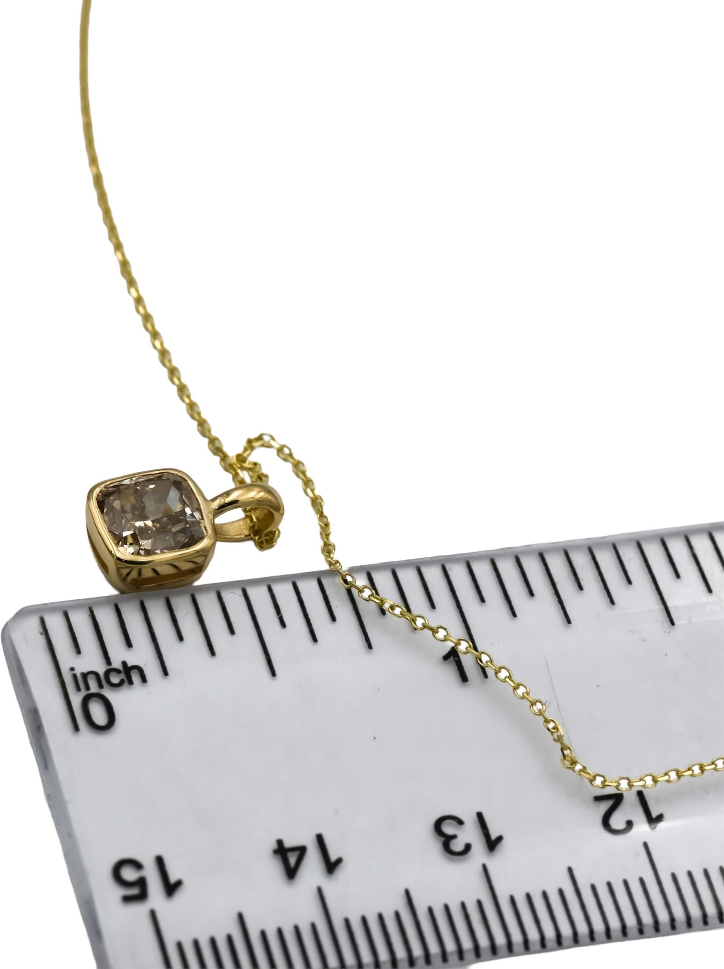 14k Yellow Gold Cushion Cut Bezel Set Diamond Solitaire Pendant Necklace 1.67CT