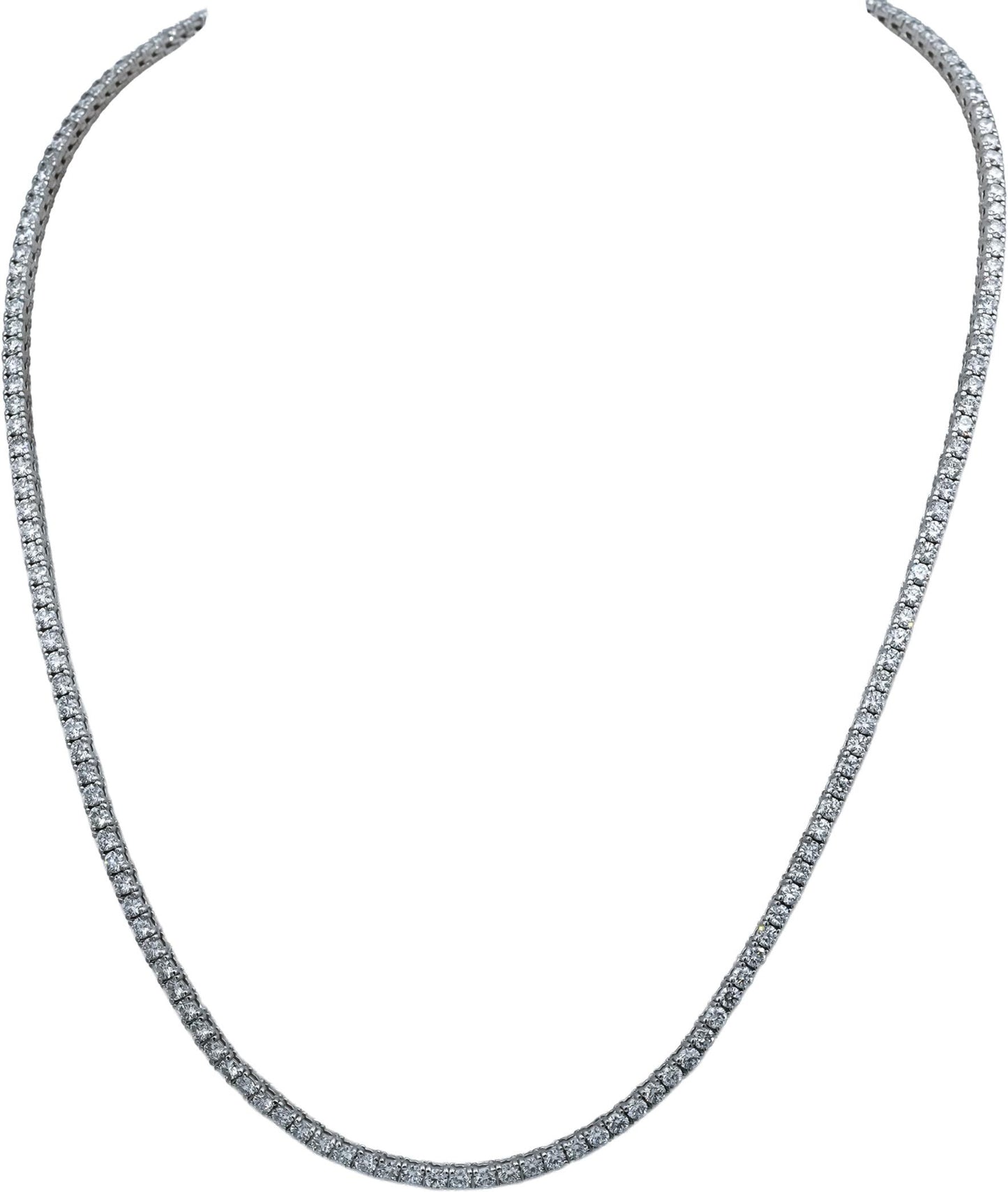 14k White Gold Round Diamond Tennis Necklace 10.14CT