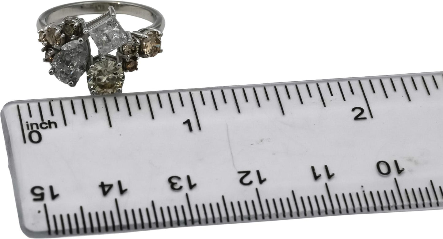 14k White Gold Princess Pear Round Diamond Cluster Cocktail Ring 2.73CT Size 6