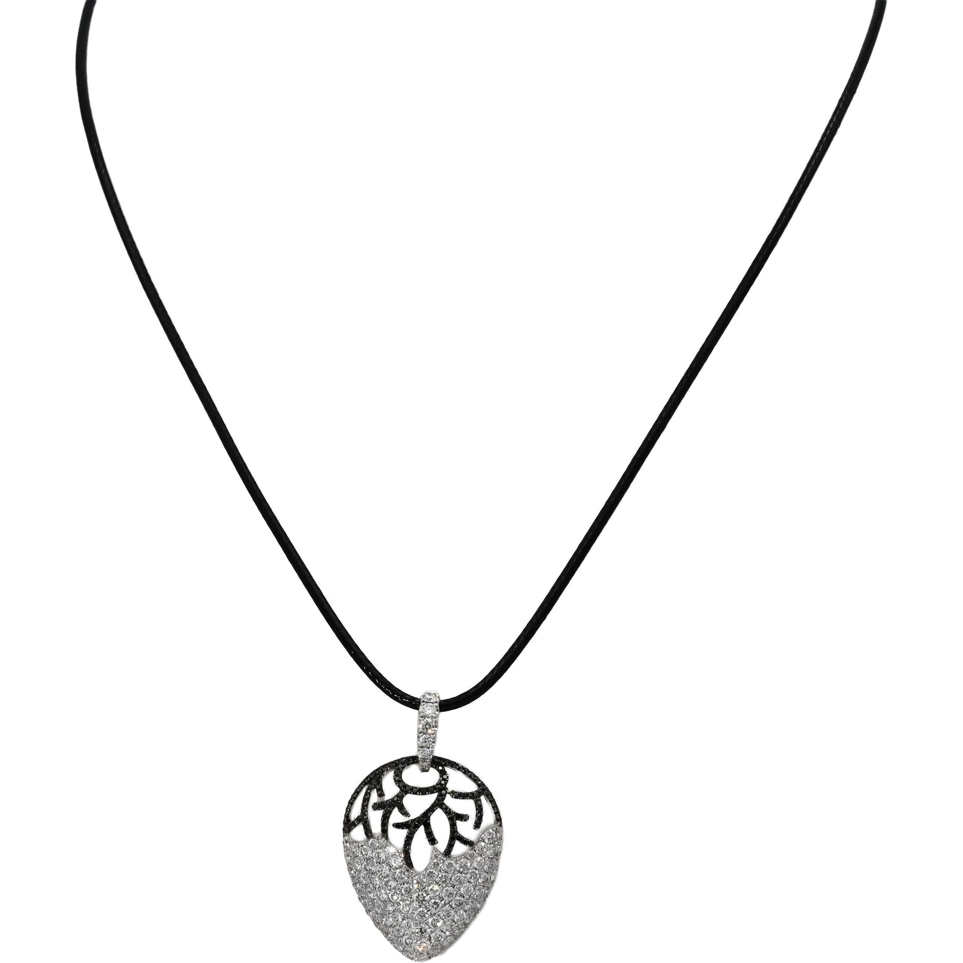 18k White Gold VS Round White and Black Diamond Pendant Necklace 2.50CT