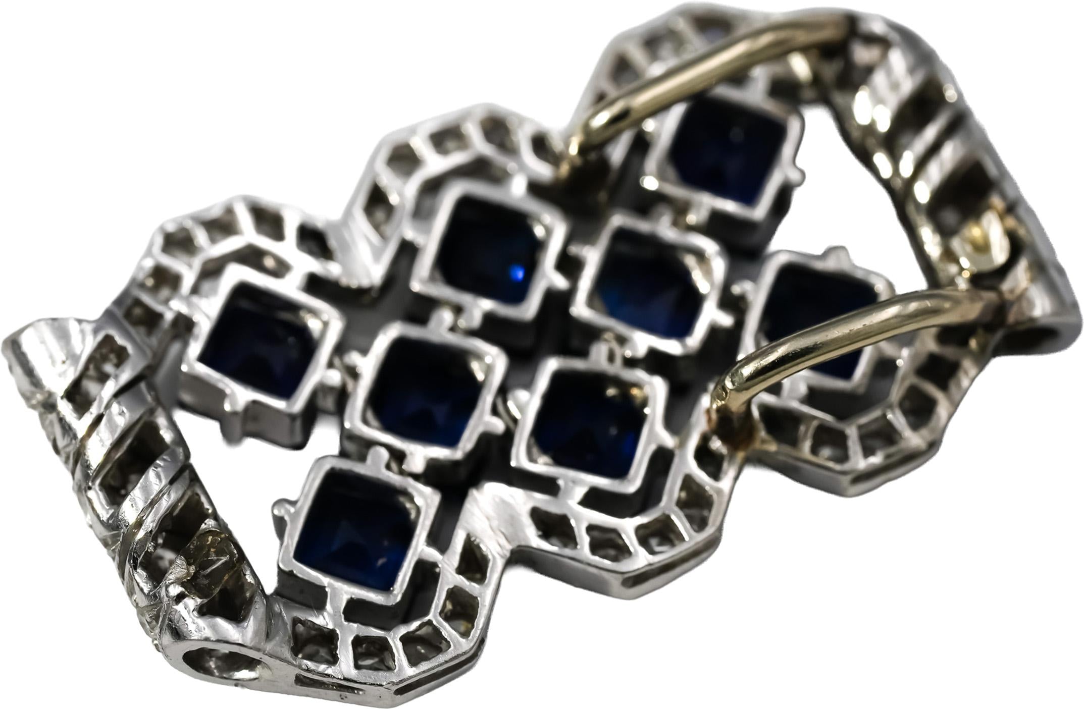 Vintage Antique Platinum VS Diamond and Sapphire Pendant 5.10CT