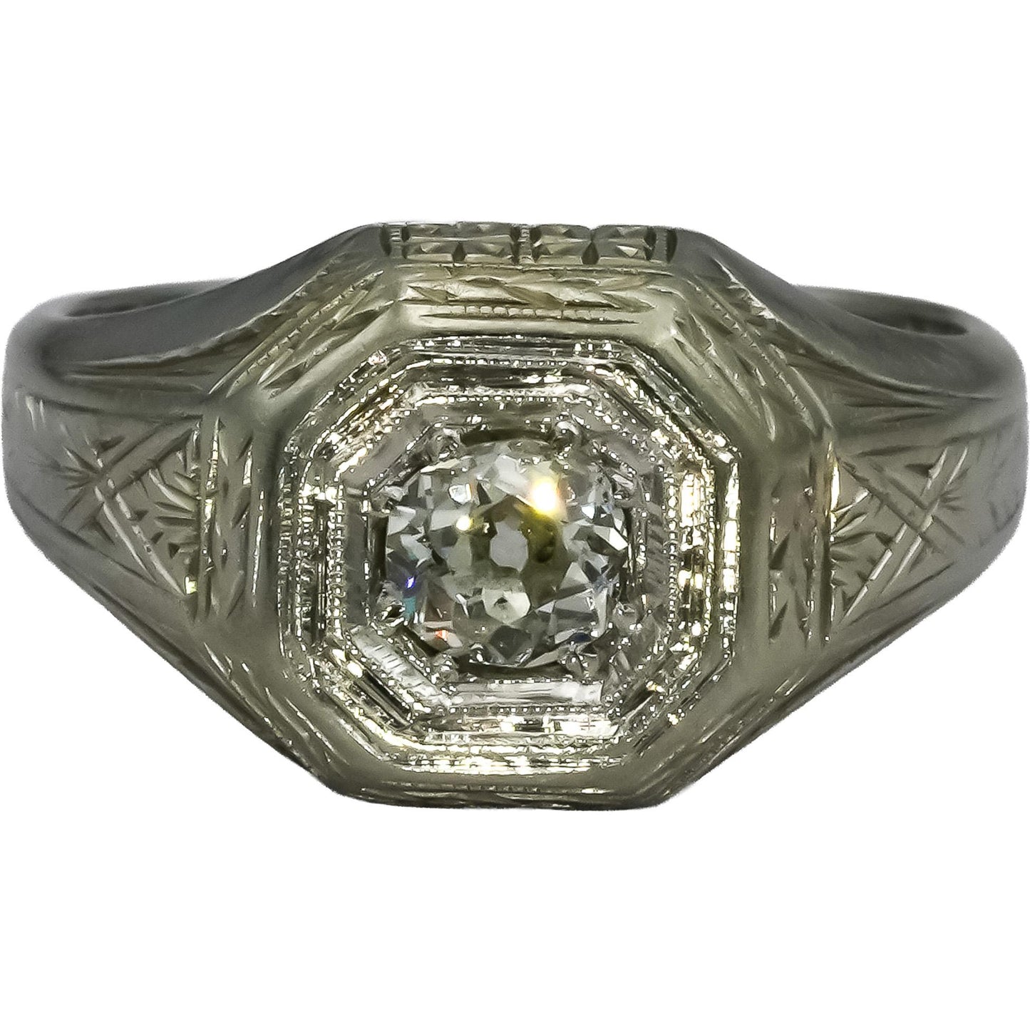 Vintage Antique Deco 18k White Gold Old Mine Diamond Ring 0.50CT Size 5.5