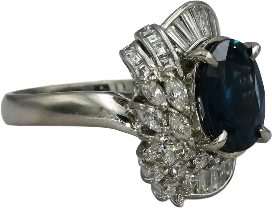 GIA Certified Platinum Sapphire and Diamond Cocktail Ring 4.41CT Size 5.75