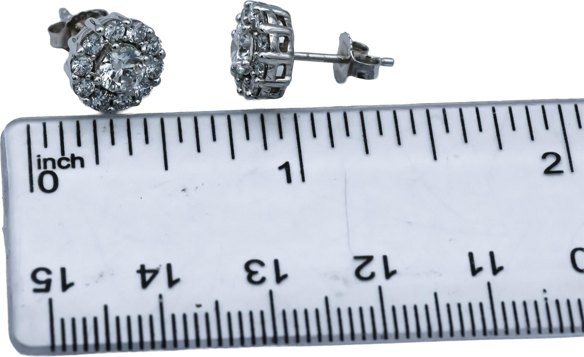 10k White Gold VS Round Cut Lab-Grown Diamond Cluster Stud Earrings 1.50CT