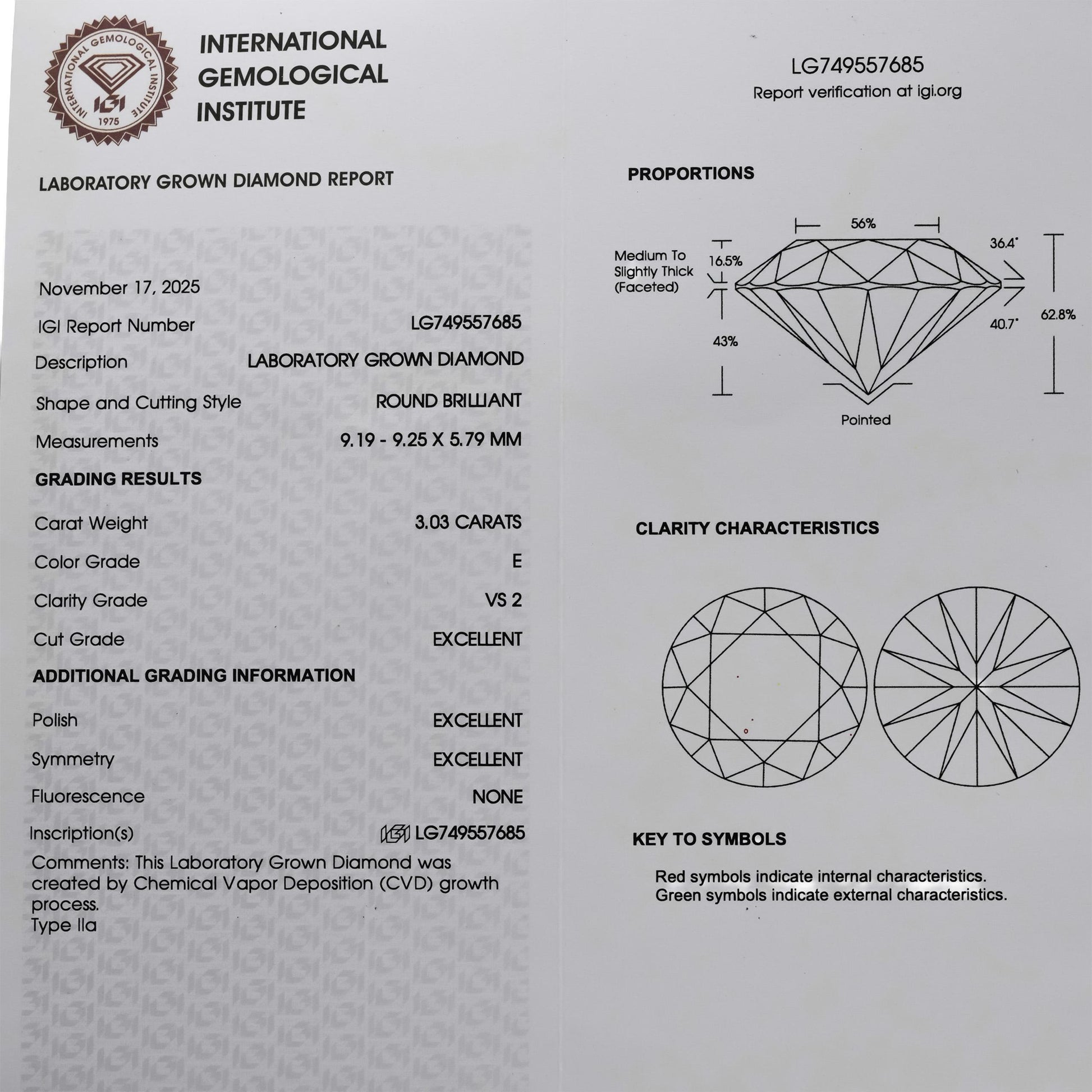IGI Certified 14k White Gold VS Round Lab-Grown Diamond Stud Earrings 6.06CT