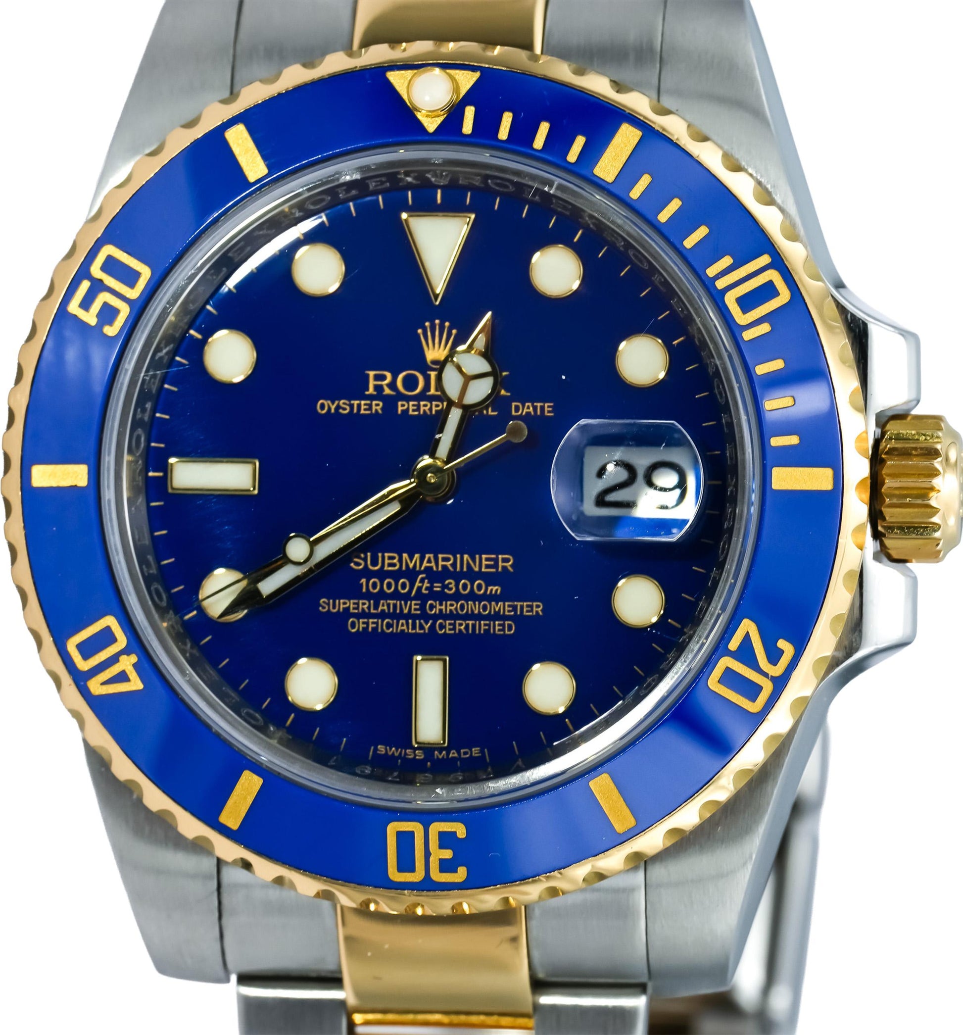 ROLEX 18k Stainless Steel Submariner Date Blue Dial Automatic Watch Ref 16613