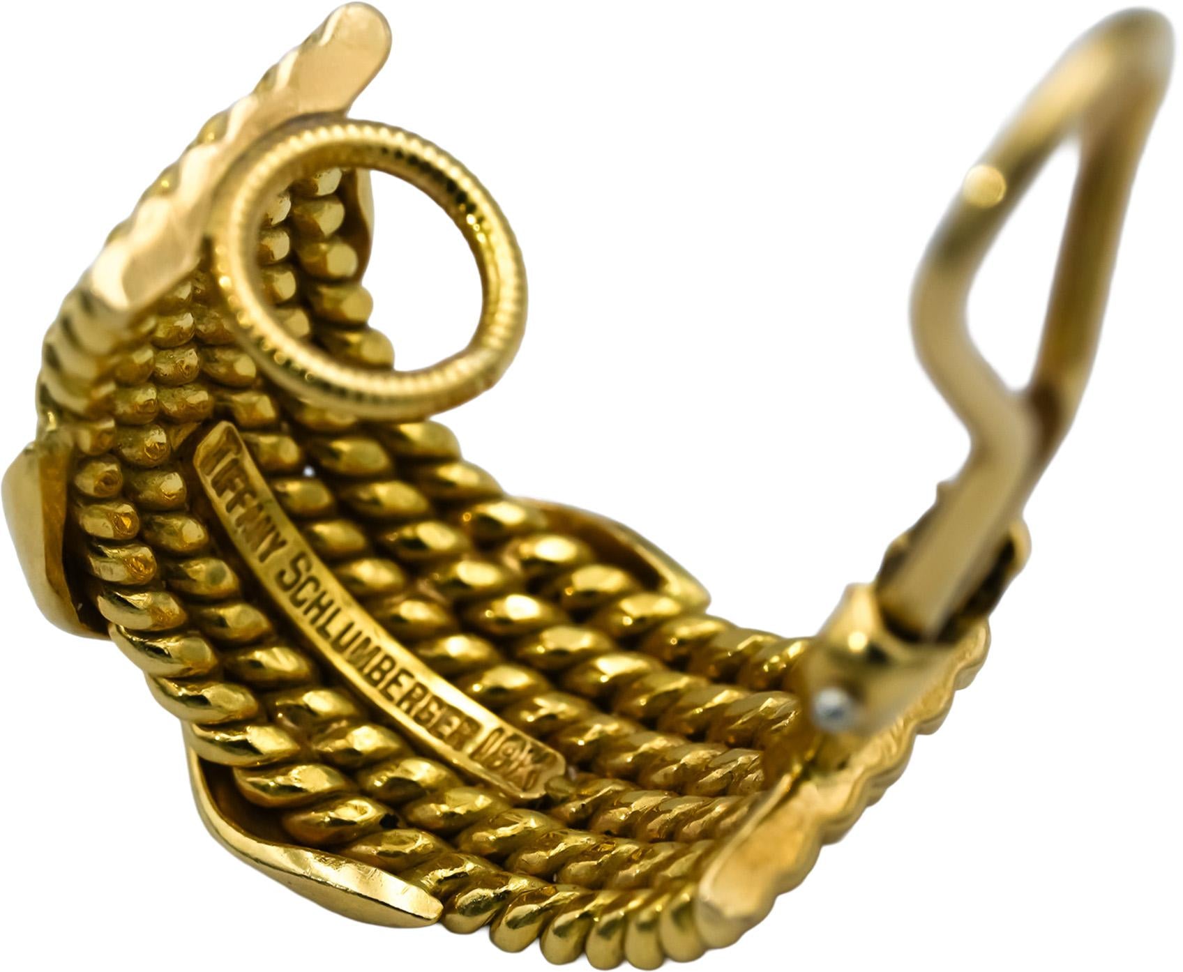 TIFFANY & CO. 18k Gold Jean Schlumberger Six-Row Rope "X" Clip-On Earrings