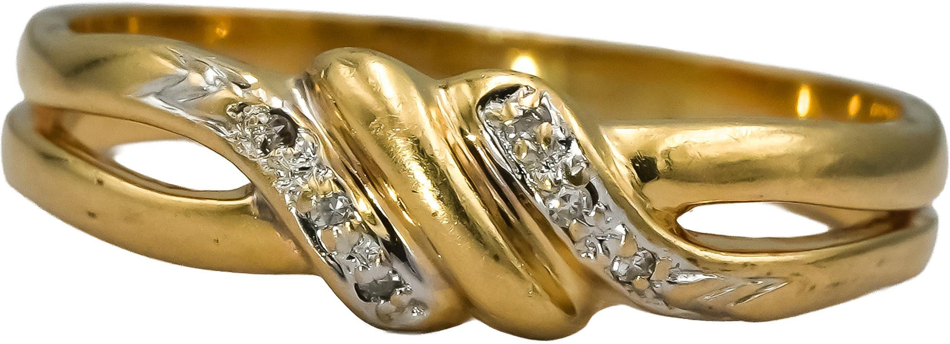 14k Yellow Gold Round Diamond Twist Band Ring 0.05CT Size 9.75