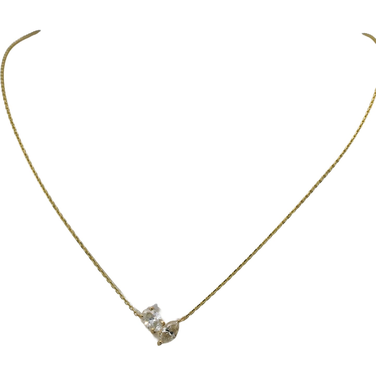 14k Yellow Gold Oval and Marquise Cut Diamond Pendant Necklace 1.50CT