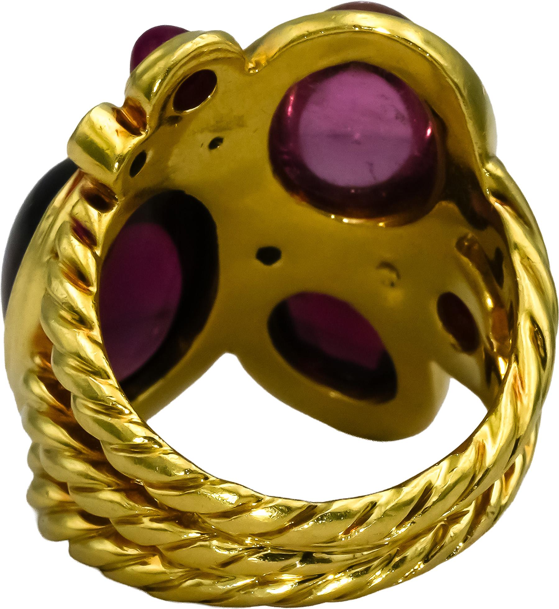 DAVID YURMAN 18k Yellow Gold Tourmaline Garnet Ruby Diamond Mosaic Ring Sz. 5.75