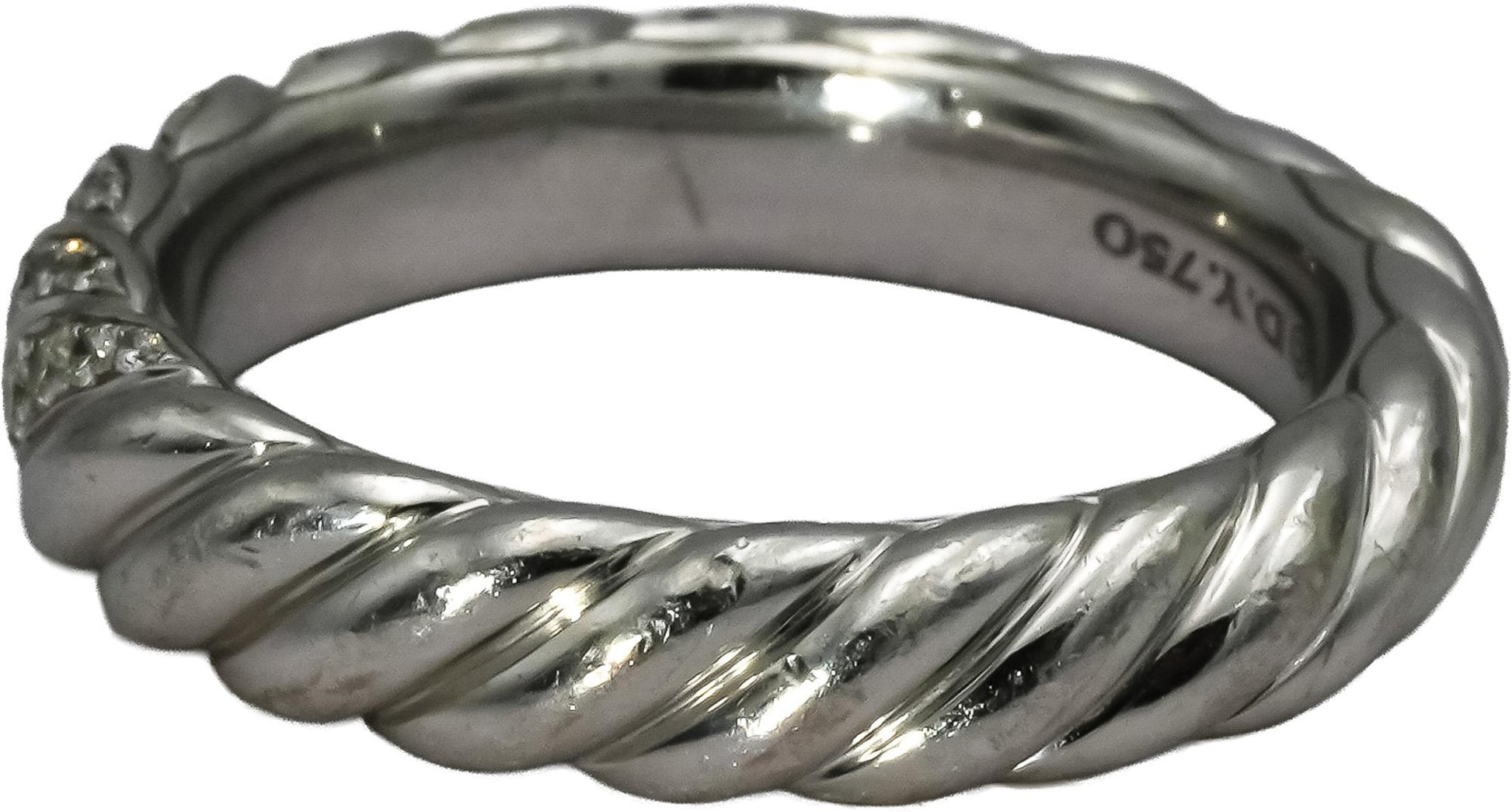 DAVID YURMAN 18k White Gold VS Diamond Sculpted Cable Ring 0.39CT Size 7.5