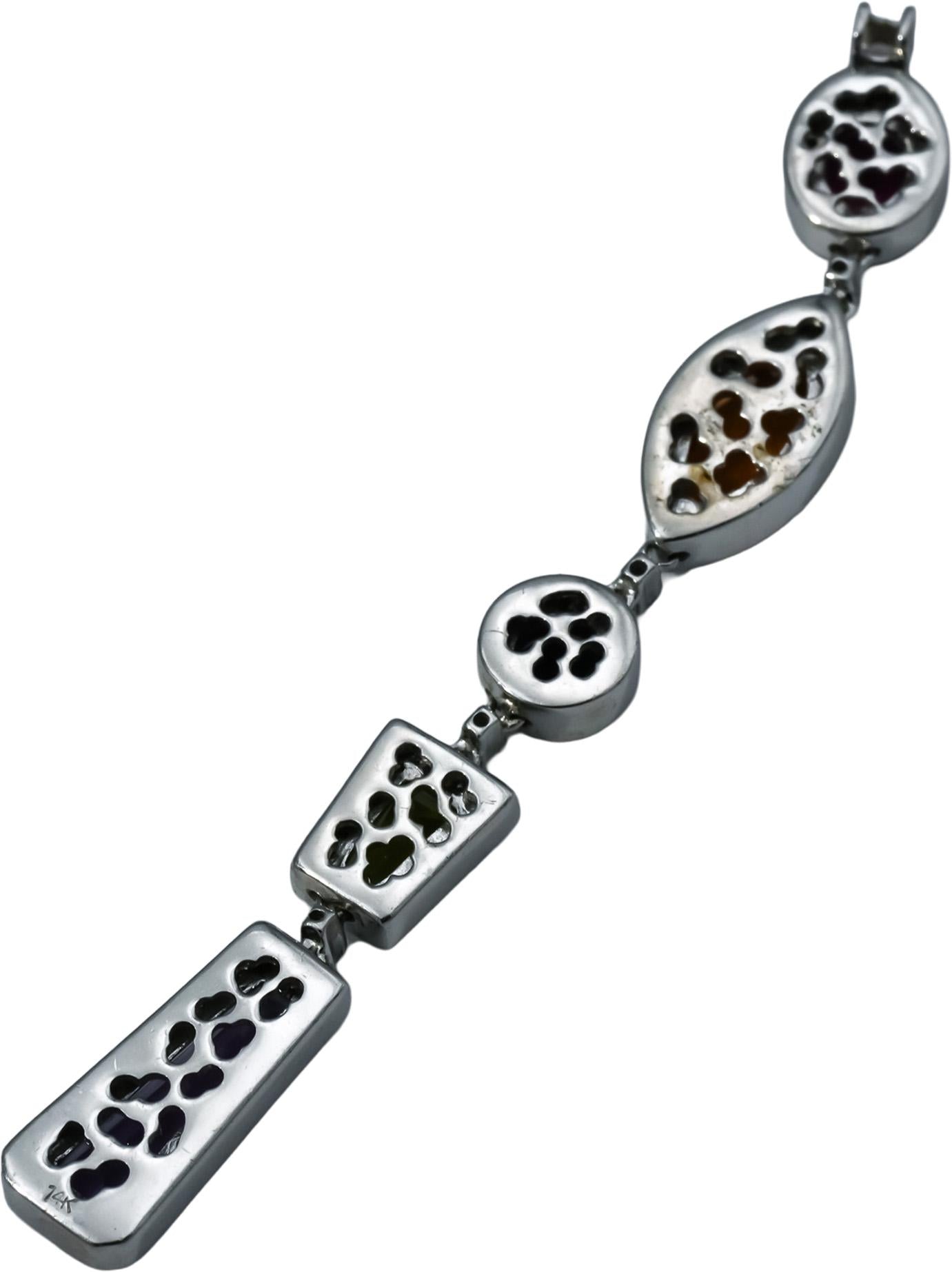 14k White Gold Diamond and Multi-Color Gemstone Dangle Pendant 0.75CT