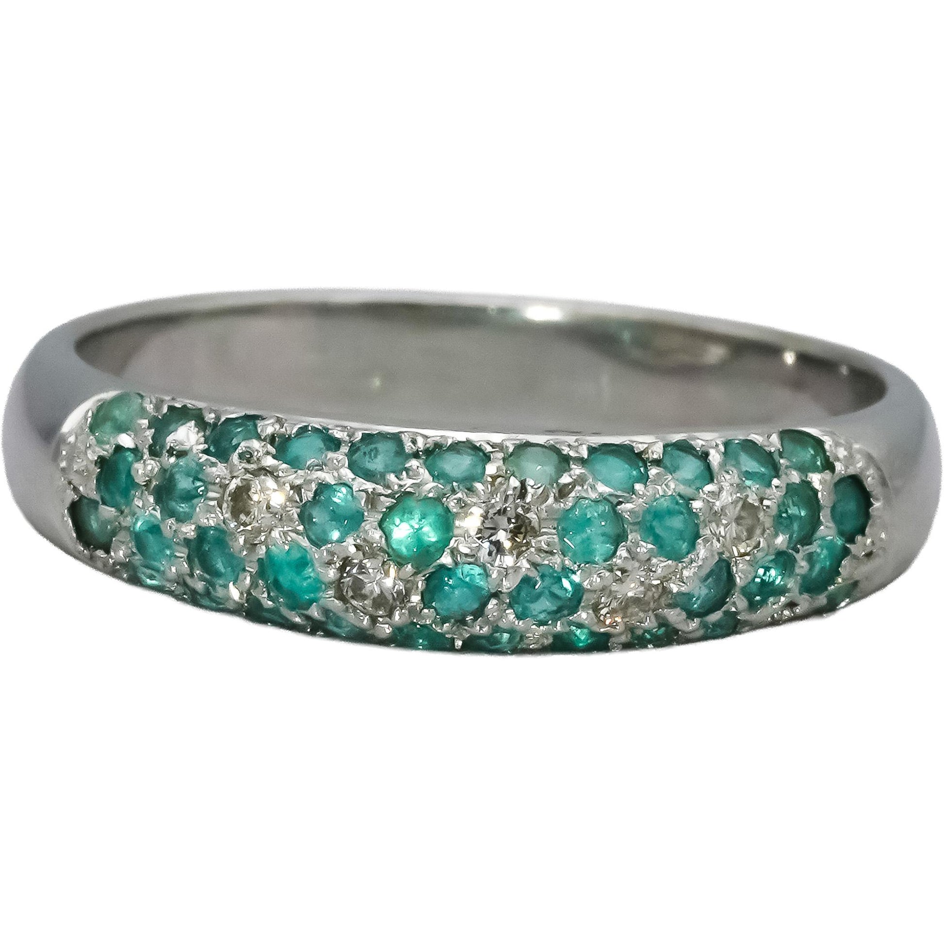 18k White Gold Diamond and Paraiba Tourmaline Band Ring 0.87CT Size 9