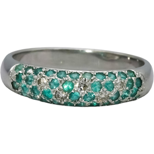 18k White Gold Diamond and Paraiba Tourmaline Band Ring 0.87CT Size 9