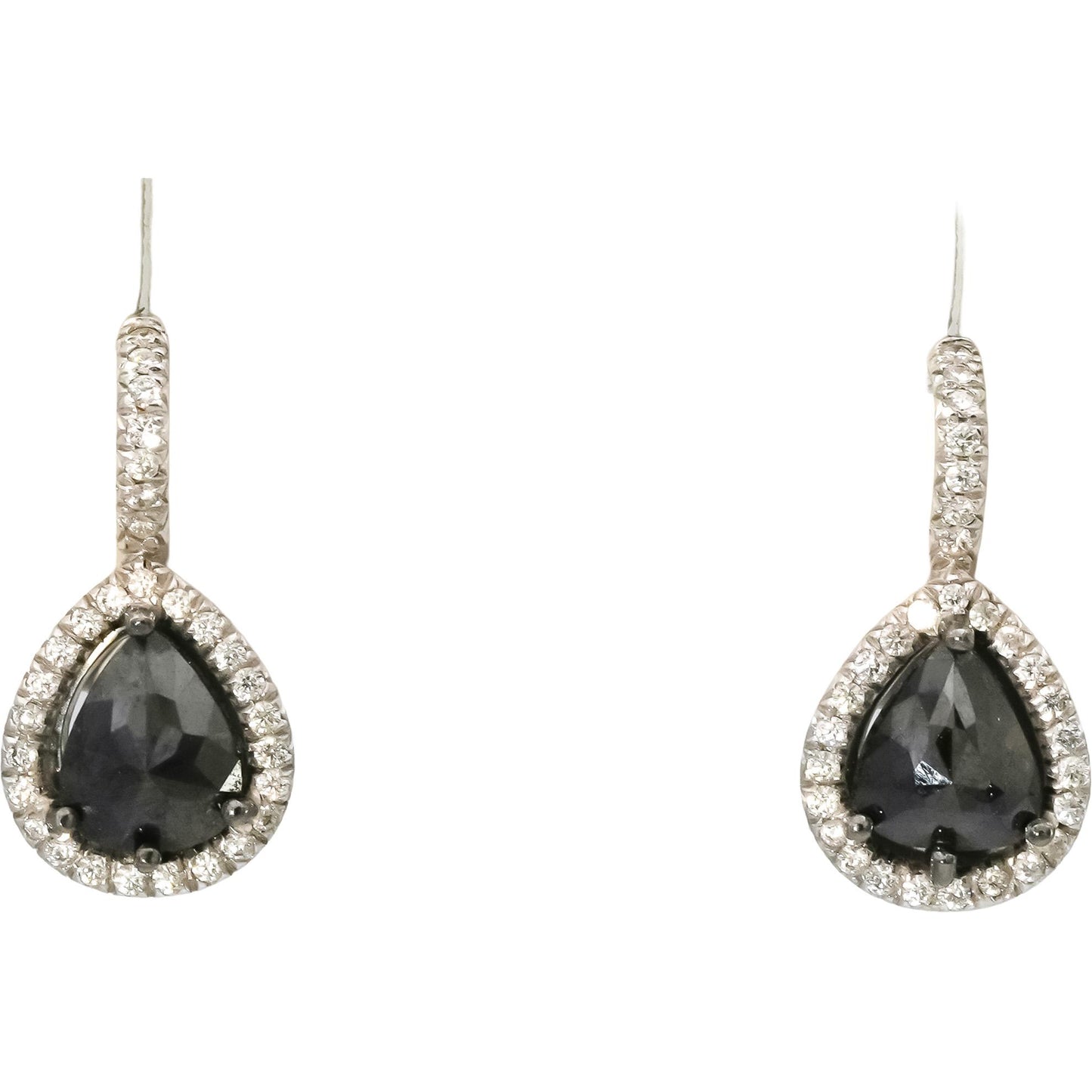 18k White Gold White and Black Diamond Dangle Earrings 2.0CT