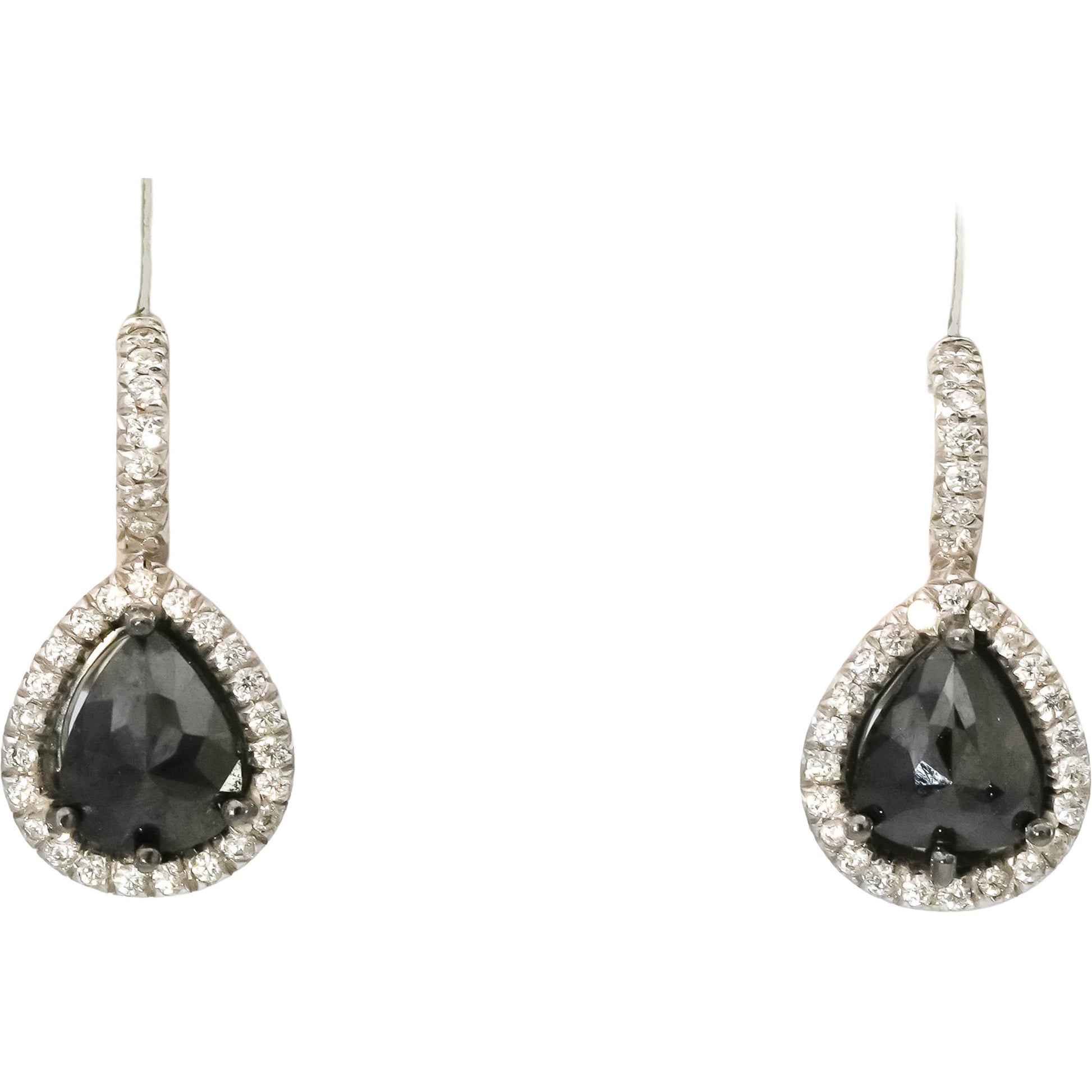 18k White Gold White and Black Diamond Dangle Earrings 2.0CT