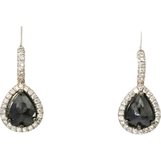 18k White Gold White and Black Diamond Dangle Earrings 2.0CT