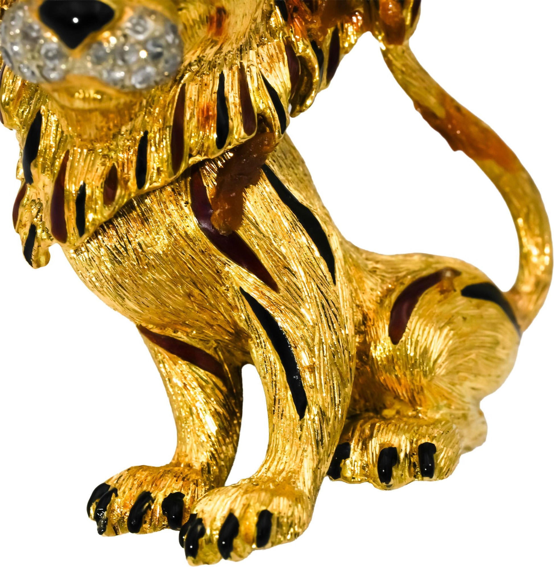 18k Yellow Gold VS Diamond and Enamel Jumbo Lion Brooch 0.40CT