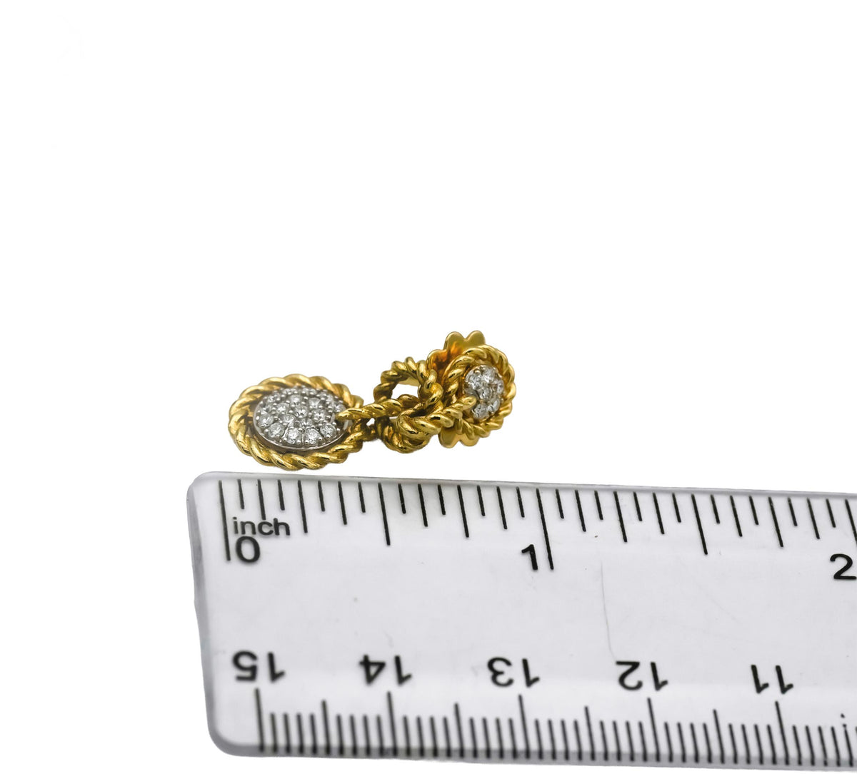 ROBERTO COIN 18k Yellow Gold Diamond Barocco Dangle Drop Earrings .71CT w/ Pouch