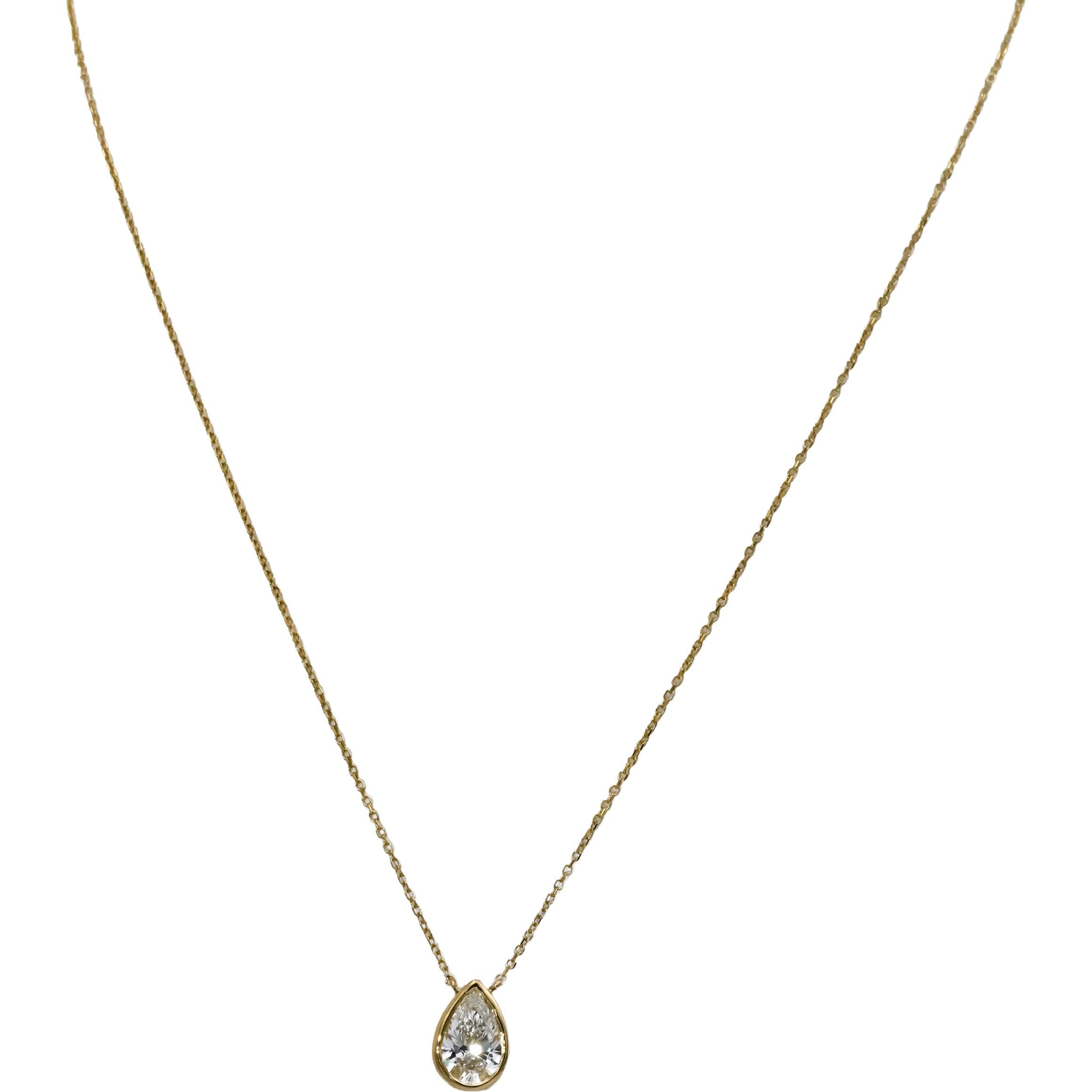 14k Yellow Gold VS Pear Cut Lab-Grown Diamond Pendant Necklace 1.02CT