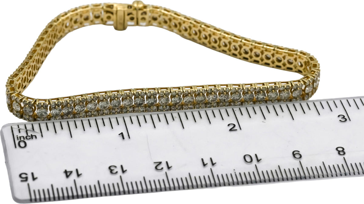 10k Yellow Gold Round Natural Diamond Three Row Bracelet 6.0CT