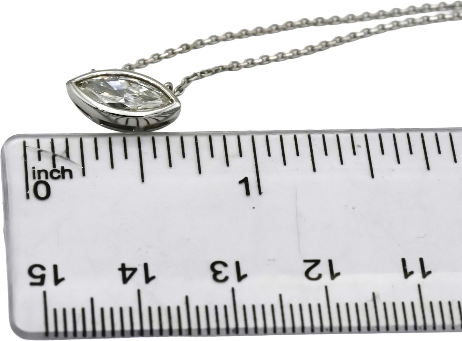 IGI 14k White Gold VS1/F Lab-Grown Marquise Diamond Pendant Necklace 1.38CT