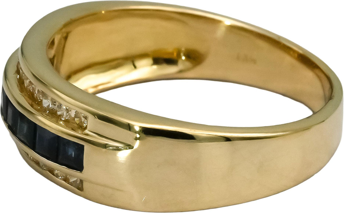 14k Yellow Gold Diamond and Sapphire Band Ring 0.65CT Size 6