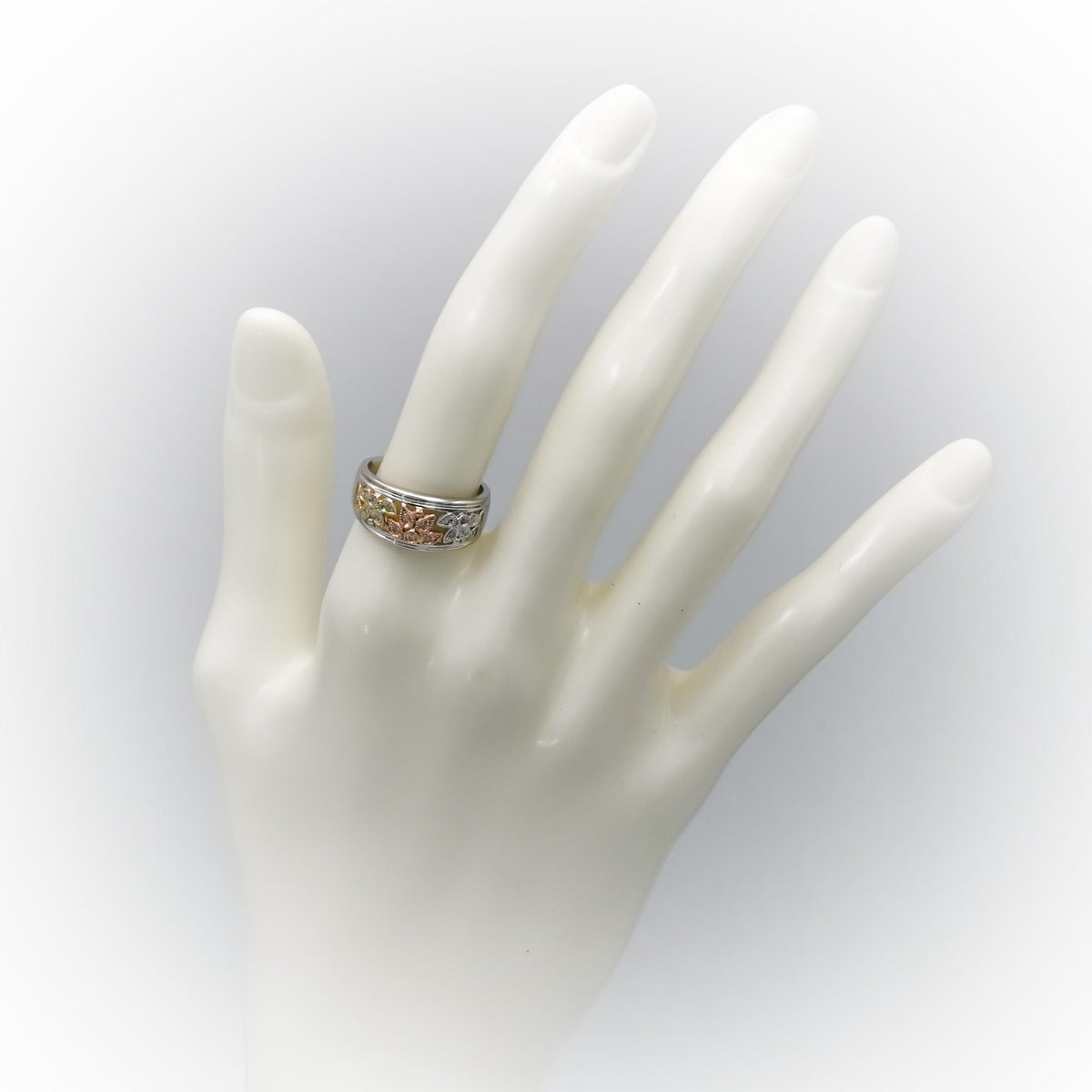 14k White Yellow Rose Gold Round Diamond Floral Band Ring 0.15CT Size 6.25