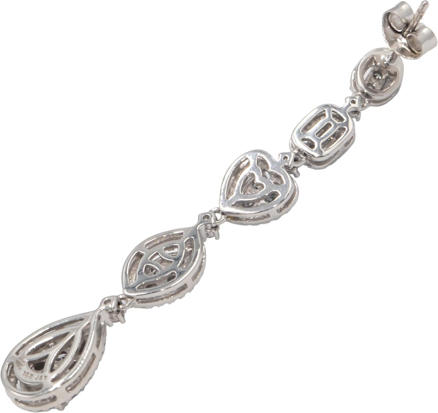 10k White Gold Diamond Cluster Drop Dangle Stud Earrings 1.50CT