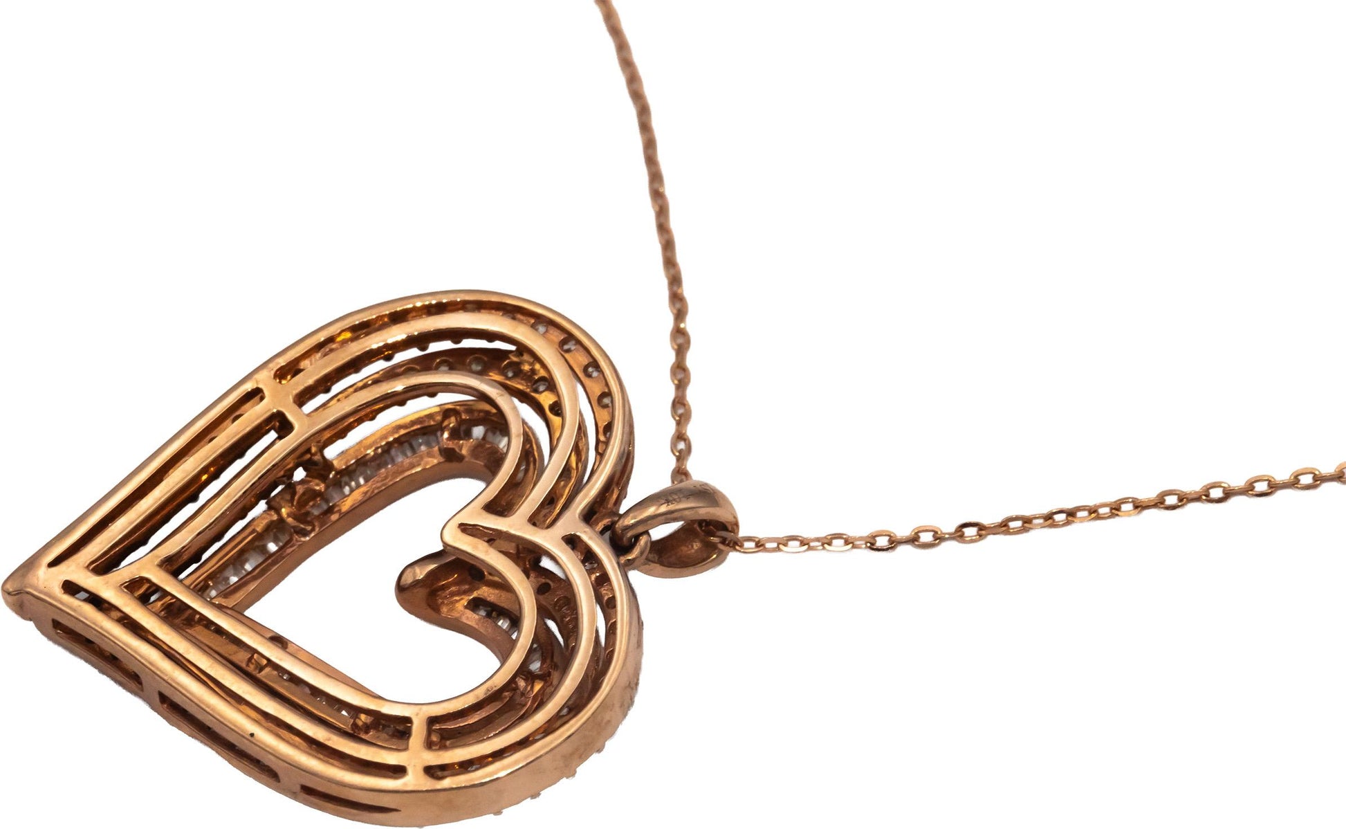 10k Rose Gold 1.0CT Diamond Open Heart Pendant Chain Necklace