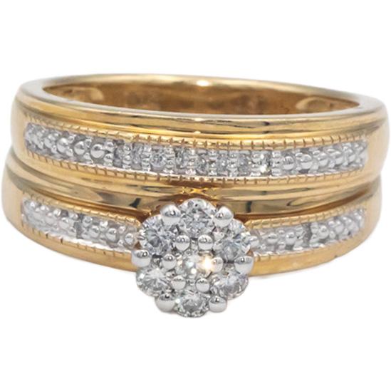 10k Yellow Gold 0.38CT Round Cut Diamond Bridal Engagement Ring Set Size 7