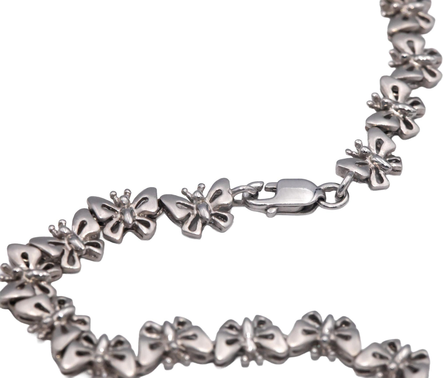 Diamond Round Cut 18k White Gold Graduated Width Butterfly Link Necklace 0.60CT