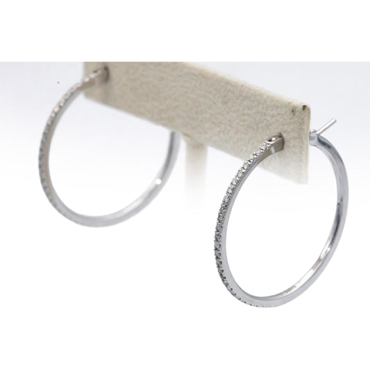 14k White Gold Jewelry 0.50CT Round Cut Diamond Hoop Earrings