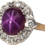 GIA Certified 14k & Pallidum Gold 4.05CT Diamond & Lab Grown Star Ruby Ring