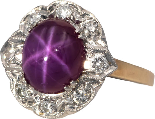 GIA Certified 14k Gold 4.05CT Diamond & Lab Grown Star Ruby Ring Size 7