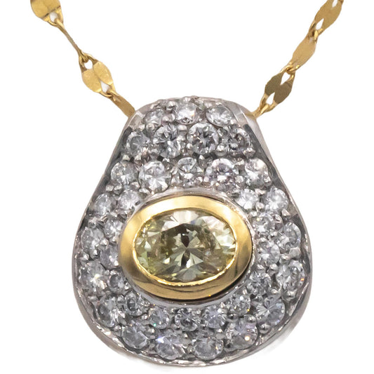 18k Gold & Platinum Diamond Pendant Necklace 1.50CT w/ 0.50CT Oval Center