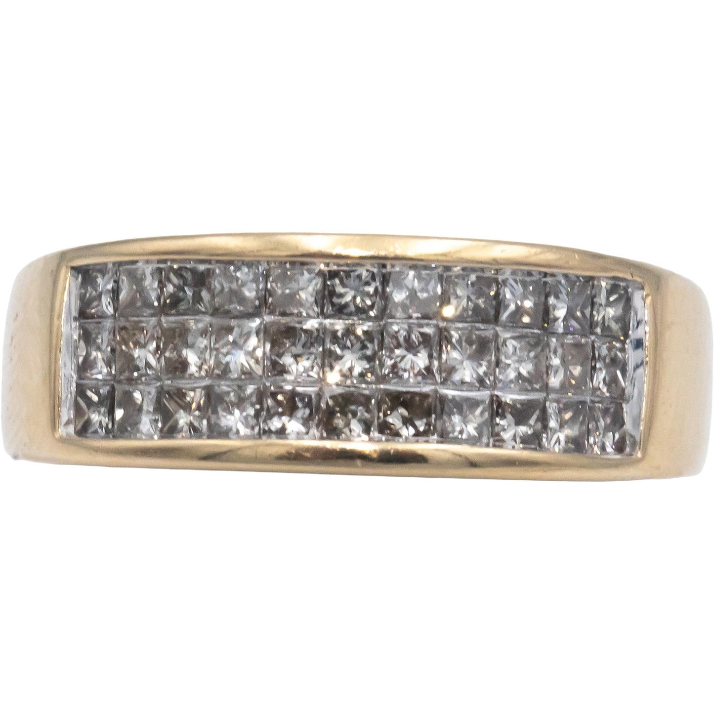 14k Yellow Gold 1.0CT VS Princess Cut Diamond 3-Row Band Ring Size 7.5