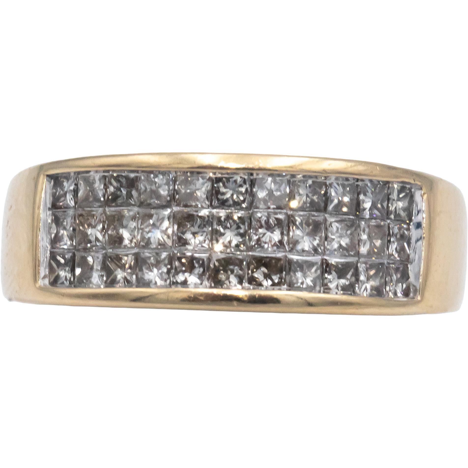 14k Yellow Gold 1.0CT VS Princess Cut Diamond 3-Row Band Ring Size 7.5