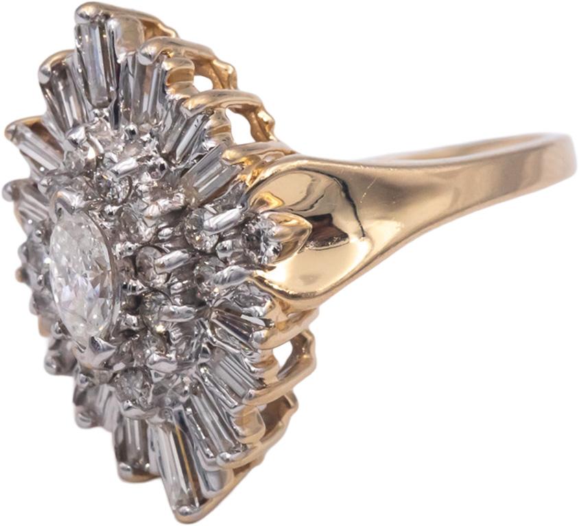 14k Yellow Gold 1.0CT Diamond Cluster Cocktail Ring Size 7