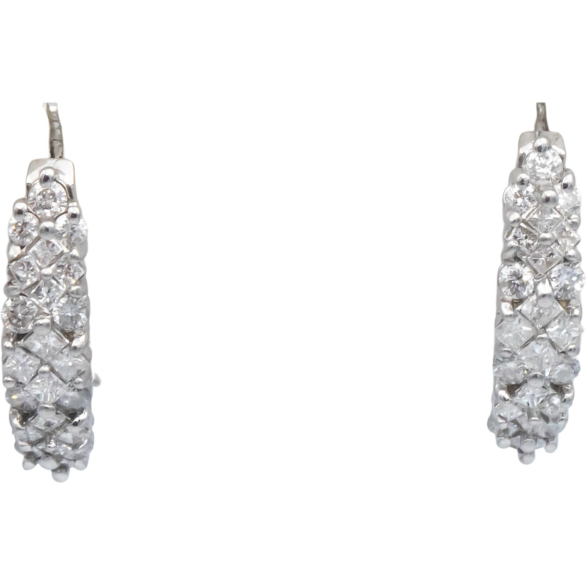 Round Diamond 14k White Gold Jewelry Cluster Curved Earrings 1.0CT